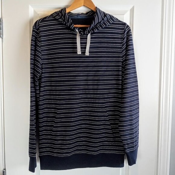 Saks Fifth Avenue Black Label Navy Stripe 100% Cotton Hoodie - Picture 1 of 3